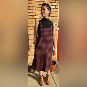 Vintage Plaid Wool Overall Midi Dress